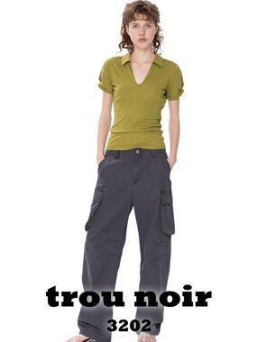 Trou Noir Green V-Neck Polo Top M